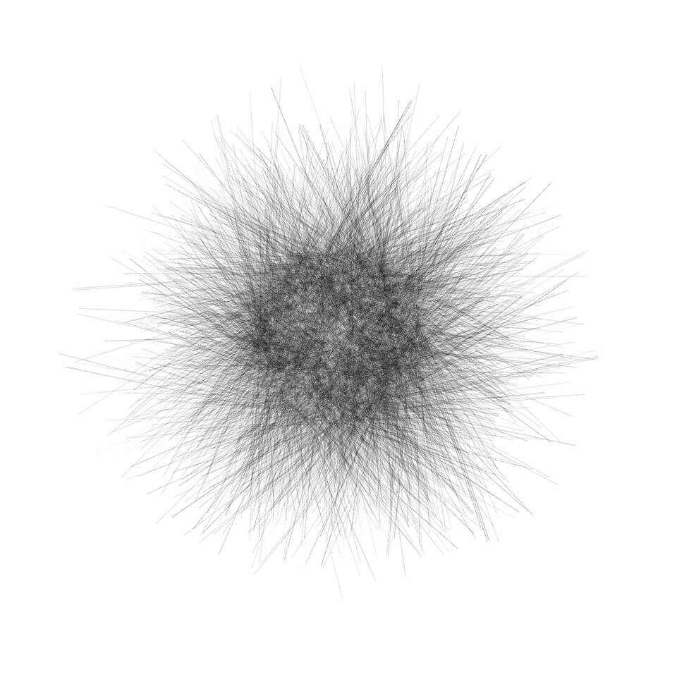 hundreds of thousands of lines of text overlayed to make the hairy spherical shape of a weird ai system