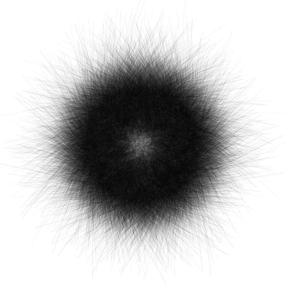 hundreds of thousands of lines of text overlayed to make the black hole shape of a weird ai system